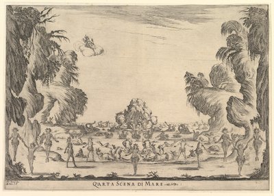 Dördüncü sahne, deniz, Tanrıların evliliğinden Le nozze degli Dei, 1637. by Stefano della Bella