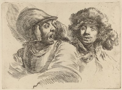 Korkmuş asker ve kürk şapkalı adam by Stefano della Bella