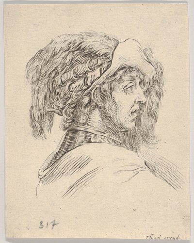 Profilden Sağa Dönük Sakalsız Bir Adamın Başı, Farklı Kafalardan ve Figu..., 1650. by Stefano della Bella