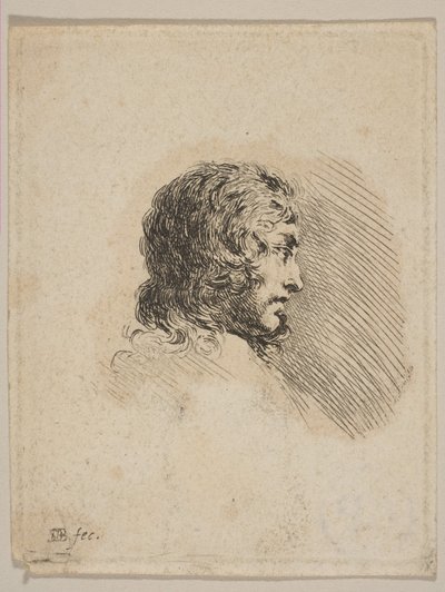 Profildeki genç bir adamın başı, çeşitli portrelerden Recueil de Diverses Pieces S..., ca. 1647. by Stefano della Bella