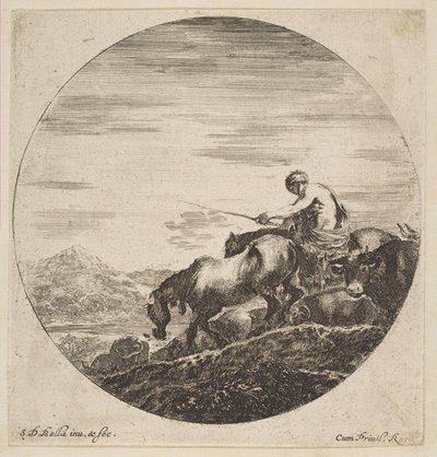 Atlı çoban Altı hayvan denekten hayvanları sürüyor Six sujets danimaux, ca. 1646. by Stefano della Bella