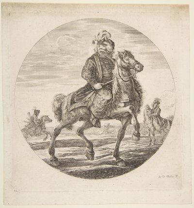 Sağa doğru giden Macar atlısı, arka planda diğer atlılar, bir sirk..., yakl. 1651. by Stefano della Bella