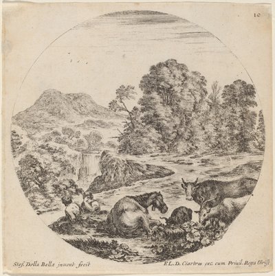 Hayvanlarla ve İki Oturan Çobanlarla Manzara, 1646. by Stefano della Bella