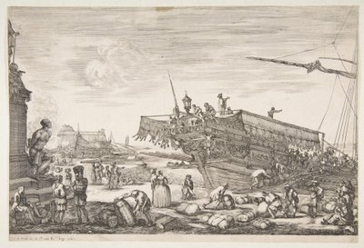 Livorno Vues du port de Livourne, 1654-55 limanının Görünümlerinden bir kadırga yükleniyor. by Stefano della Bella