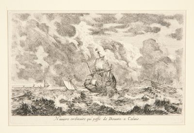 Vues de port de mar (Limanların Görünümleri) serisinden Douvre ve Calais arasında seyahat eden sıradan bir gemi by Stefano della Bella