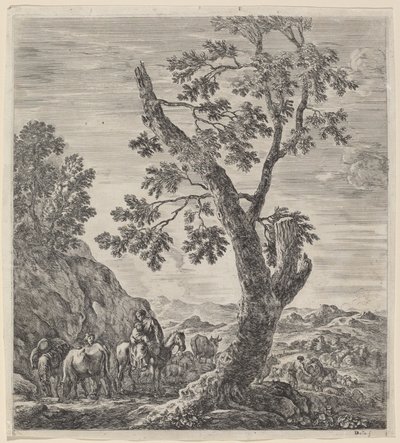 Kollarında Bir Çocukla At Sırtında Köylü Kadın, 1656. by Stefano della Bella