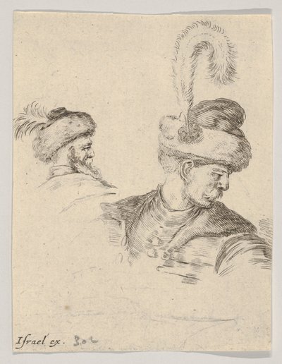 Levha 11: Profilden bir Polonyalı büstü, sağa dönük, başka bir Polonyalı başı..., yakl. 1649. by Stefano della Bella