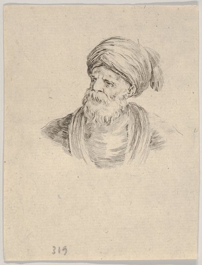 Levha 12: Türbanlı, sola bakan yaşlı bir Türk büstü, Çeşitli ..., 1650. by Stefano della Bella