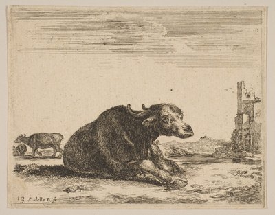 Levha 13: Çeşitli hayvanlardan yatan bufalo Diversi animali, yakl. 1641. by Stefano della Bella