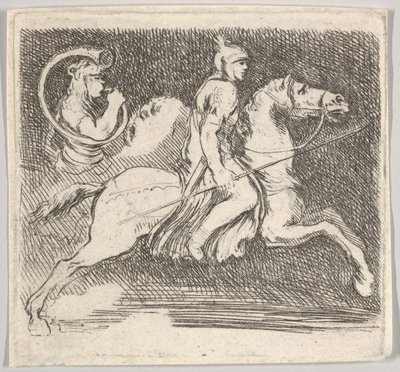 Levha 20: Sağ elinde bir mızrak tutan, profilden sağa dörtnala giden bir asker..., yakl. 1646. by Stefano della Bella