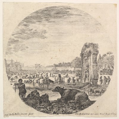 Plaka 2: Campo Vaccino, bir bufalo ve ortada iki çoban, Fontanone
