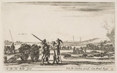 Plaka 3: Ön planda bir askere emir veren bir subay, solda top,..., yakl. 1641. by Stefano della Bella