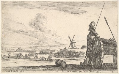 Plaka 5: Bir kanonun hemen yanında duran bir Pikeman, ba..., ca. 1641. by Stefano della Bella