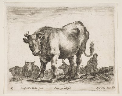 Plaka 8: inek, çeşitli hayvanlardan Diversi animali, yakl. 1641. by Stefano della Bella