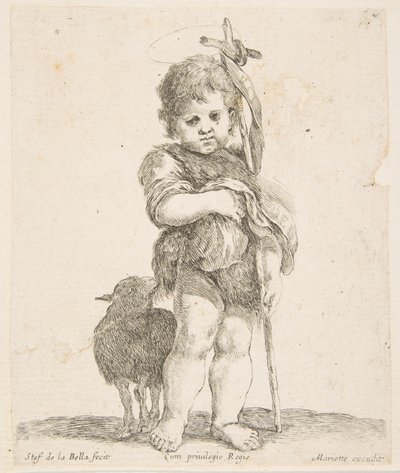 Vaftizci Yahya, katlanmış cübbesini tutarken, ca. 1641. by Stefano della Bella