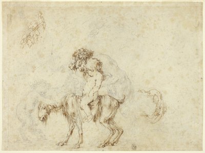 Satyr Aile Yürüyüşü Çalışması (rekto); Beş Dekoratif Geminin Eskizleri (verso) by Stefano della Bella