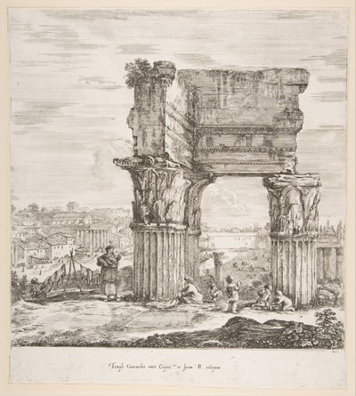 Vespasian Tapınağı ve Roma Forumu, Altı büyük görünümden, dört Roma ve iki ..., 1656. by Stefano della Bella
