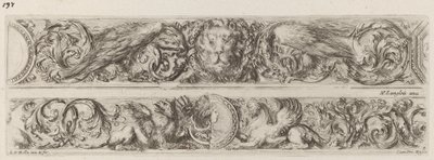 Aslan ve Kadın Başlı İki Süs Bandı by Stefano della Bella