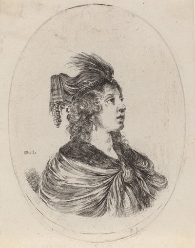 Tüylü Sarıklı Kadın, Sağa Döndü, 16491650. by Stefano della Bella