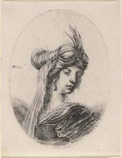 Tüylü Türbanlı, Peçeli Kadın, Sağa Döndü, 16491650. by Stefano della Bella