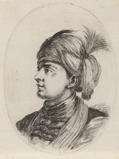 Tüylü Sarıklı Genç Moor, Sola Döndü, 16491650. by Stefano della Bella