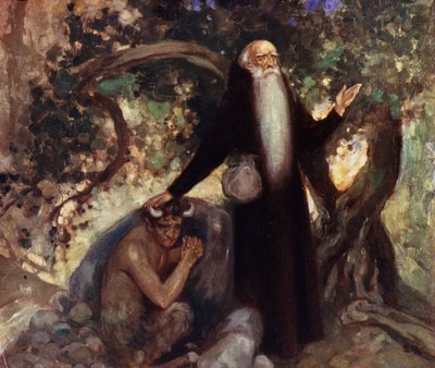 Aziz Anthony ve Satyr (renkli taş) by Stephen Reid