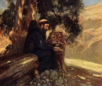 Aziz Jerome ve Aslan (renkli taş) by Stephen Reid