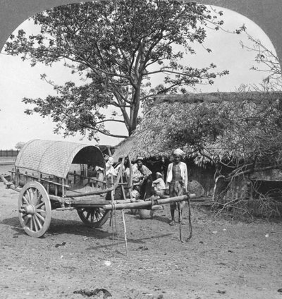 Bambu ve yapraklardan yapılmış köy evi, Burma, 1908. by Stereo Travel Co