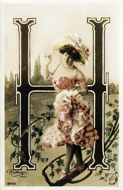 H : Constance Elise De Vere, İngiliz asıllı Fransız aktris, Belçika doğumlu - Theatre Marigny, Paris - Kartpostaldaki alfabe by Studio Reutlinger