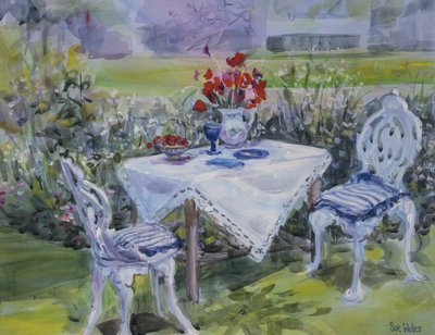 Haşhaş ve beyaz bez, 1997, (kartta guaj) by Sue Wales