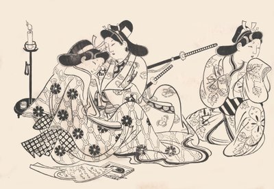 Samuray ve Fahişe Oturan, Yanlarında Bir Hizmetçi, ca. 1685., yaklaşık 1685. by Sugimura Jihei