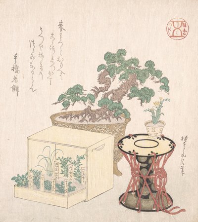 Saksılı Çam Ağacı, Davul ve Kutuya Ekilmiş Yedi Ot, 18.-19. yüzyıl., 18.-19. yüzyıl. by Sunayama Gosei