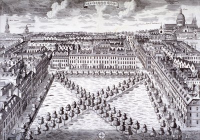 Charterhouse Meydanı'nın kuşbakışı görünümü, Finsbury, Londra, c1750 by Sutton Nicholls