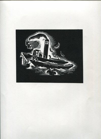 Thames Boat (satır blok baskı) by Suzanne Cooper