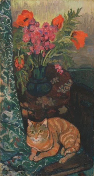 Buket ve kedi by Suzanne Valadon