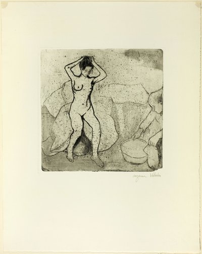 Catherine Banyoyu Hazırlıyor ve Louise, Çıplak, Saçını Düzeltiyor by Suzanne Valadon