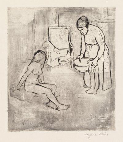 Büyükanne Louise ile Yerde Oturmuş Çıplak by Suzanne Valadon
