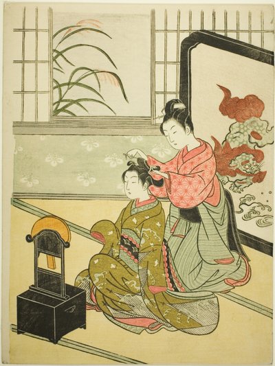 Aynadaki Sonbahar Ayı (Kyodai no shugetsu), "Salondan Sekiz Görünüm (Zashiki hakkei)" serisinden by Suzuki Harunobu