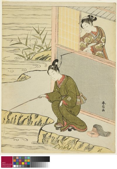 Genç Bir Adamın Balık Tuttuğu Güzellik, c. 1768 by Suzuki Harunobu