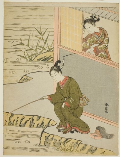 Güzellik, Balık Tutma Genç Bir Adamla Alay by Suzuki Harunobu