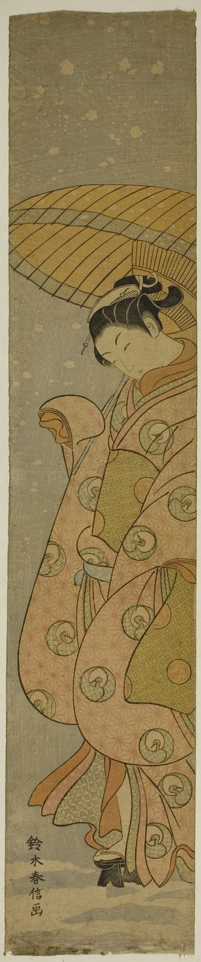 Karda Şemsiye Altındaki Güzellik by Suzuki Harunobu
