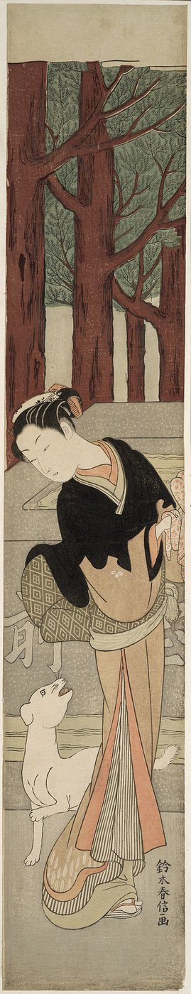 Bir Tapınakta Güzellik ve Beyaz Köpek by Suzuki Harunobu