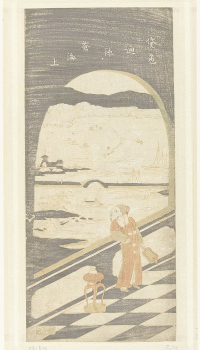 Çinli şair su manzarasına bakıyor by Suzuki Harunobu