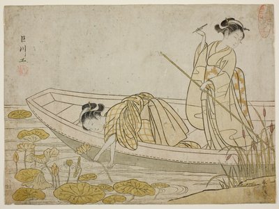 Lotus Çiçekleri Toplama by Suzuki Harunobu