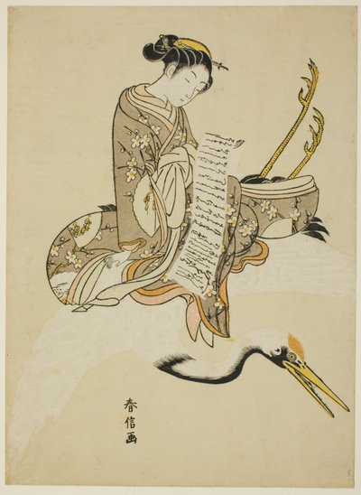 Turna Binen Kız (Hi Chobo [Çince: Fei Zhangfang] parodisi) by Suzuki Harunobu