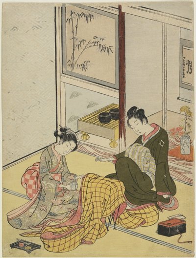 Dört Zarif Eğlencenin Mitatı Olarak Bir Cüppe Parfümlemek, 1767 Sonbaharı (renkli tahta baskı) by Suzuki Harunobu