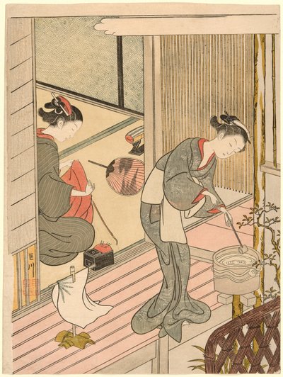 "Salondan Sekiz Görünüm (Zashiki hakkei)" serisinden Havlu Askısının Dönen Yelkenleri (Tenugui-kake no kihan) by Suzuki Harunobu