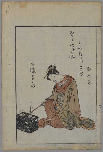 Oturan Güzel, Edo Dönemi (tahta blok renkli baskı) by Suzuki Harunobu