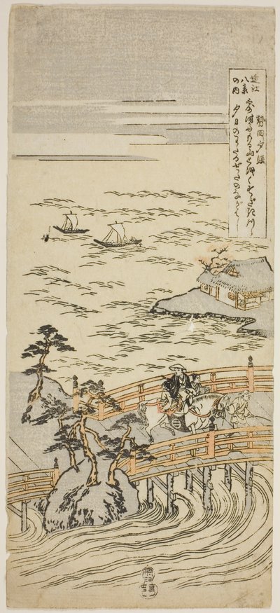 "Omi'nin Sekiz Manzarası (Omi hakkei no uchi)" dizisinden Seta'da Gün Batımı Parıltısı (Seta sekisho) by Suzuki Harunobu