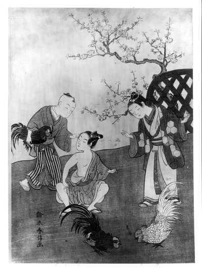 Horoz Dövüşü (tahta baskı) by Suzuki Harunobu